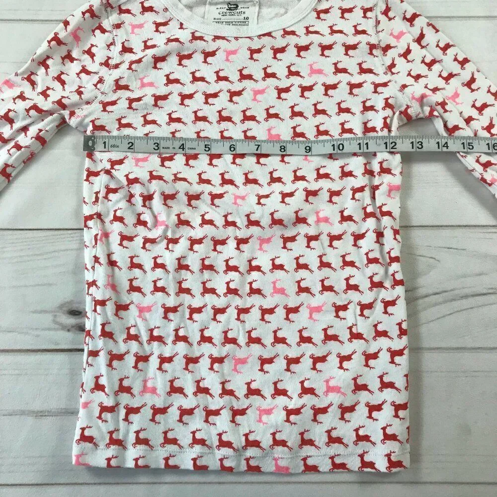 J.Crew Kids Girls Size 10 Red Prancing Reindeers White Pajama Set